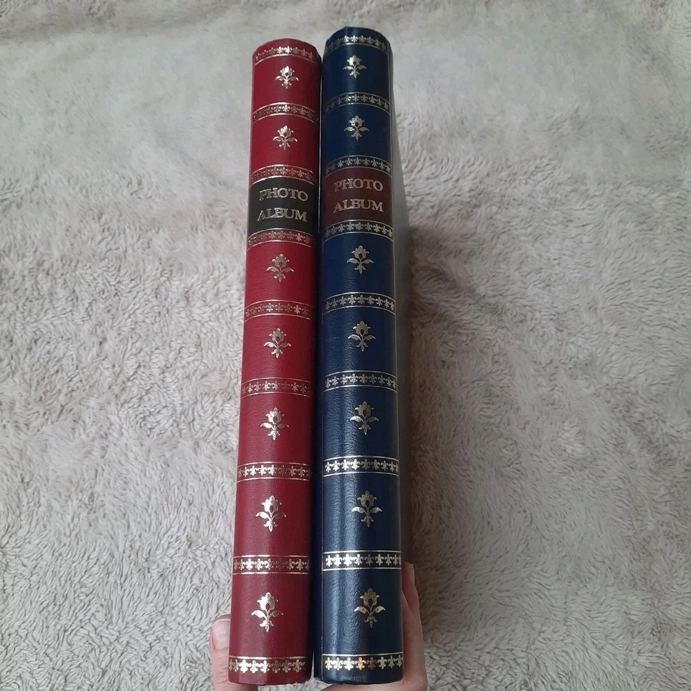 2 Pioneer Photos Memo Scrapbook Navy Blue Red Bound Album Leather 4